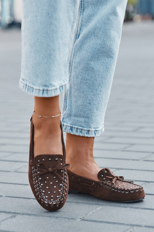 Mocasines decorados para mujer de eco ante color marrón "Prissine" Mocasines decorados para mujer de eco ante color marrón "Prissine"