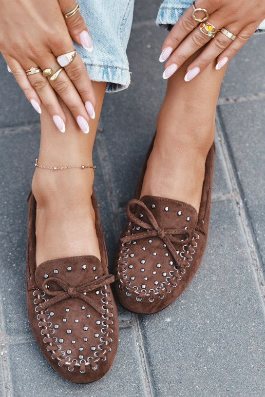 Mocasines decorados para mujer de eco ante color marrón "Prissine" Mocasines decorados para mujer de eco ante color marrón "Prissine"