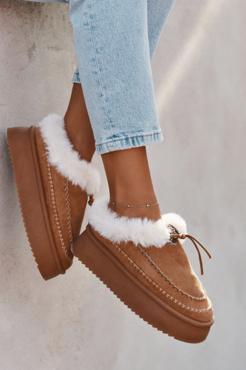 Botas de nieve para mujer con plataforma, pelaje y costuras color marrón "Kellina"
