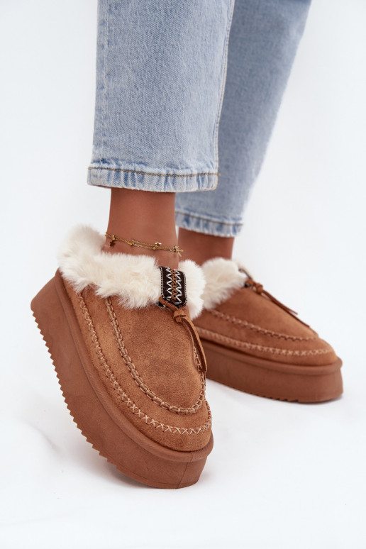Botas de nieve para mujer con plataforma, pelaje y costuras color marrón "Kellina"