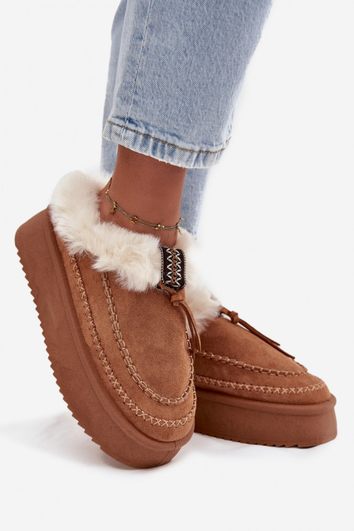 Botas de nieve para mujer con plataforma, pelaje y costuras color marrón "Kellina"