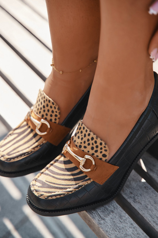 Zapatos de tacón para mujer con estampado y detalles dorados, color negro y arena, Novella Zapatos de tacón para mujer con estampado y detalles dorados, color negro y arena, Novella