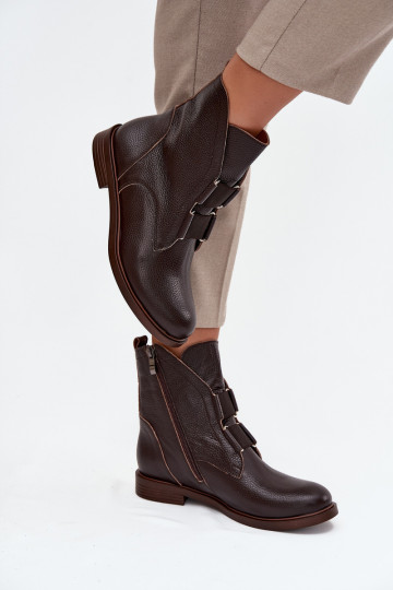 Botas de mujerActivadoturalnej Skóry con tacones anchos Zazoo 3842 CzekoladoAe