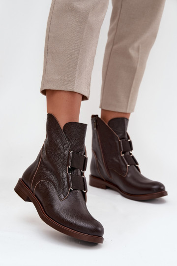Botas de mujerActivadoturalnej Skóry con tacones anchos Zazoo 3842 CzekoladoAe 2