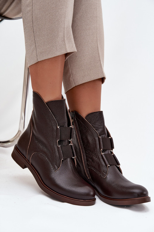 Botas de mujerActivadoturalnej Skóry con tacones anchos Zazoo 3842 CzekoladoAe