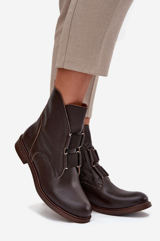 Botas de mujerActivadoturalnej Skóry con tacones anchos Zazoo 3842 CzekoladoAe