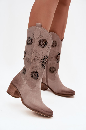 de gamuza Piel botas de mujer con elementos calados Zazoo 3852 color capuchino 2