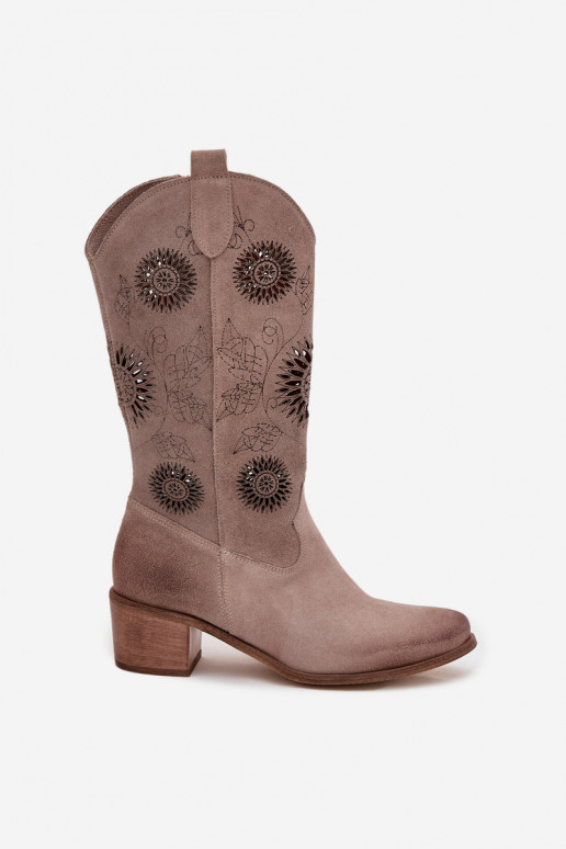 de gamuza Piel botas de mujer con elementos calados Zazoo 3852 color capuchino