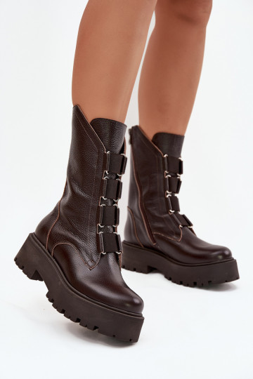 Botas de mujerActivadoturalnej Skóry con una plataforma Zazoo 3795 CzekoladoAe 2