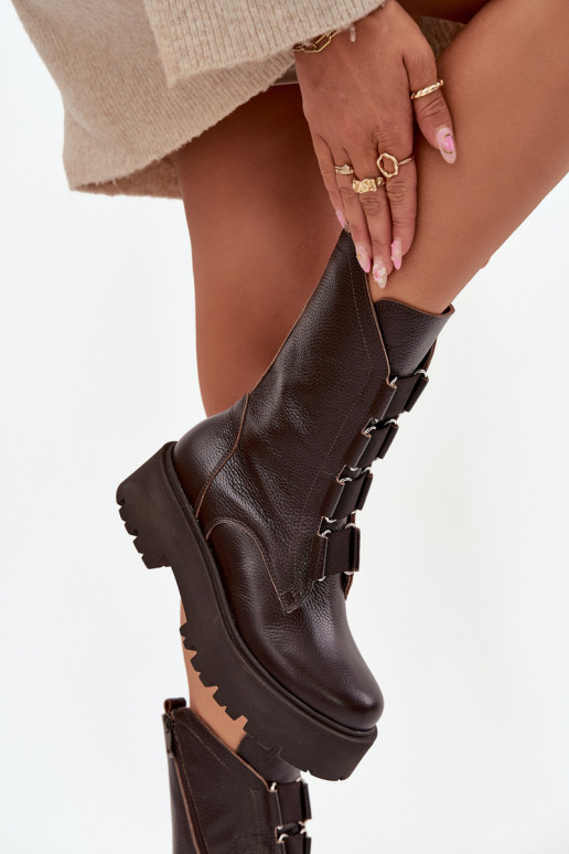 Botas de mujerActivadoturalnej Skóry con una plataforma Zazoo 3795 CzekoladoAe