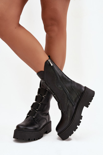 Botas de mujerActivadoturalnej Skóry con una plataforma Zazoo 3795 de color negro