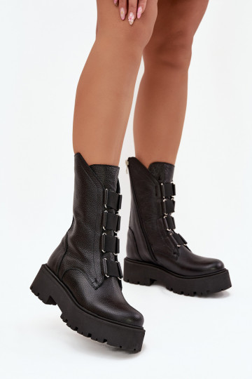 Botas de mujerActivadoturalnej Skóry con una plataforma Zazoo 3795 de color negro 2