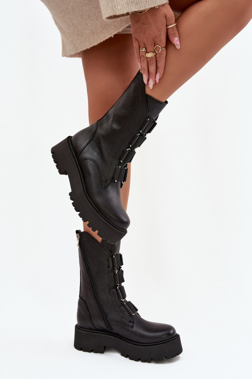 Botas de mujerActivadoturalnej Skóry con una plataforma Zazoo 3795 de color negro Botas de mujerActivadoturalnej Skóry con una plataforma Zazoo 3795 de color negro