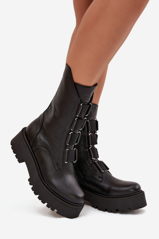 Botas de mujerActivadoturalnej Skóry con una plataforma Zazoo 3795 de color negro Botas de mujerActivadoturalnej Skóry con una plataforma Zazoo 3795 de color negro