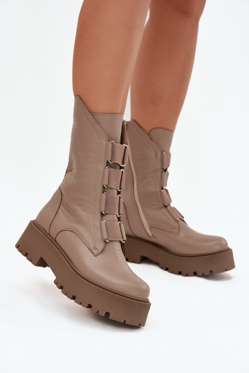 Botas de mujerActivadoturalnej Skóry con una plataforma Zazoo 3795 beige