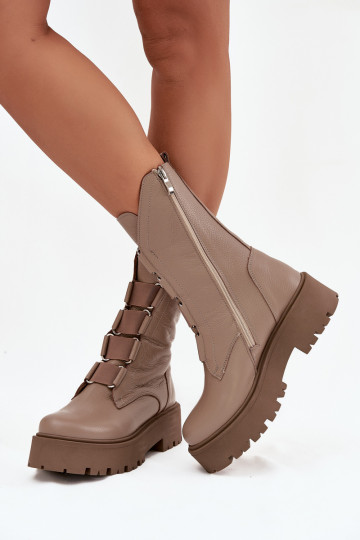 Botas de mujerActivadoturalnej Skóry con una plataforma Zazoo 3795 beige 2