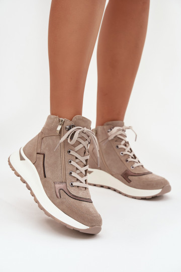 Botas Estilo deportivo Femenino con una plataformaActivadoturalnego de gamuzau Zazoo Z1239 beige 2