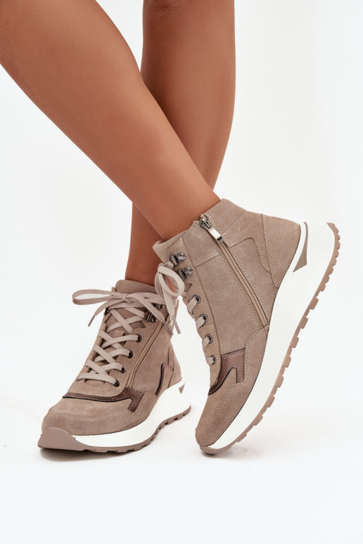 Botas Estilo deportivo Femenino con una plataformaActivadoturalnego de gamuzau Zazoo Z1239 beige