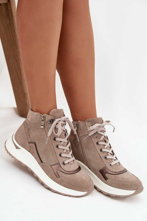 Botas Estilo deportivo Femenino con una plataformaActivadoturalnego de gamuzau Zazoo Z1239 beige