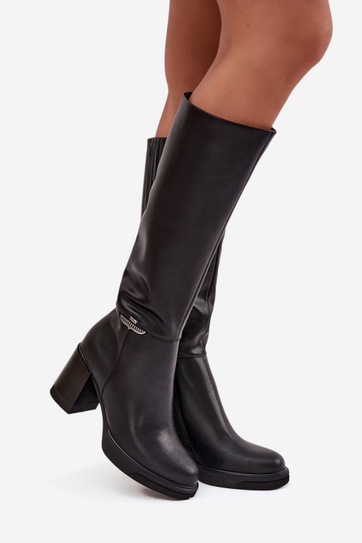 botas zapatos largos FemeninoActivadoturalnej Skóry con tacones calentamiento Vinceza 66826 de color negro