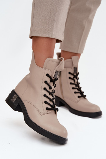 Piel Botas de mujer En un tacón bajo Vinceza 66818 beige 2