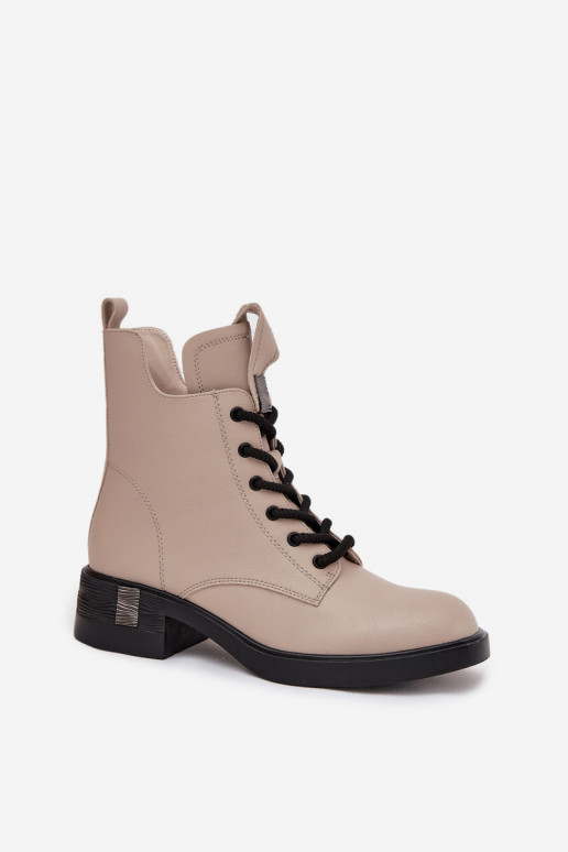 Piel Botas de mujer En un tacón bajo Vinceza 66818 beige