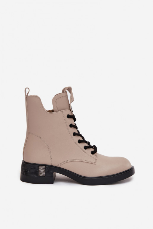 Piel Botas de mujer En un tacón bajo Vinceza 66818 beige