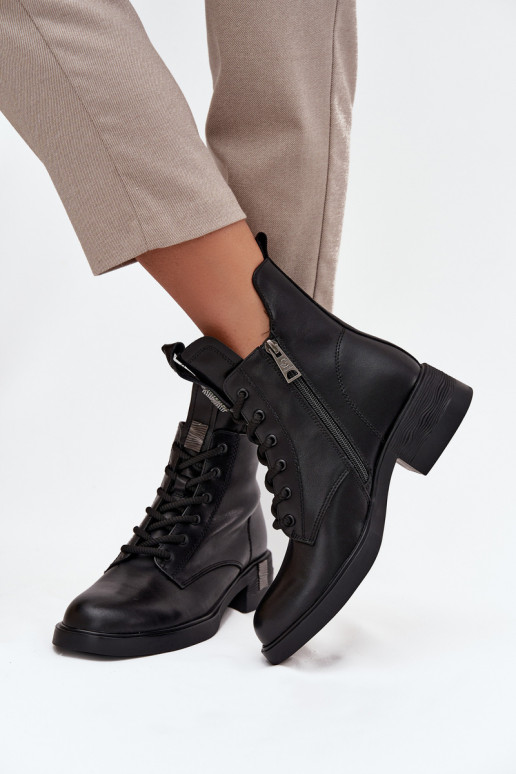 Piel Botas de mujer En un tacón bajo Vinceza 66818 de color negro