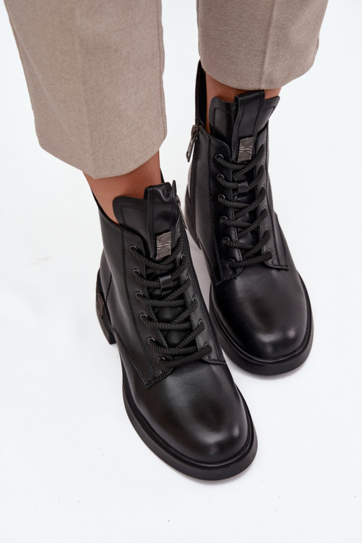 Piel Botas de mujer En un tacón bajo Vinceza 66818 de color negro