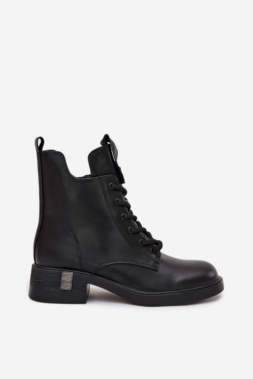 Piel Botas de mujer En un tacón bajo Vinceza 66818 de color negro