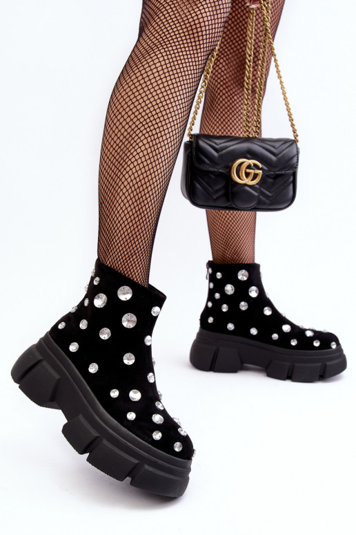 de gamuza calentamiento Botas con ojos brillantes D&A MR52-205 de color negro