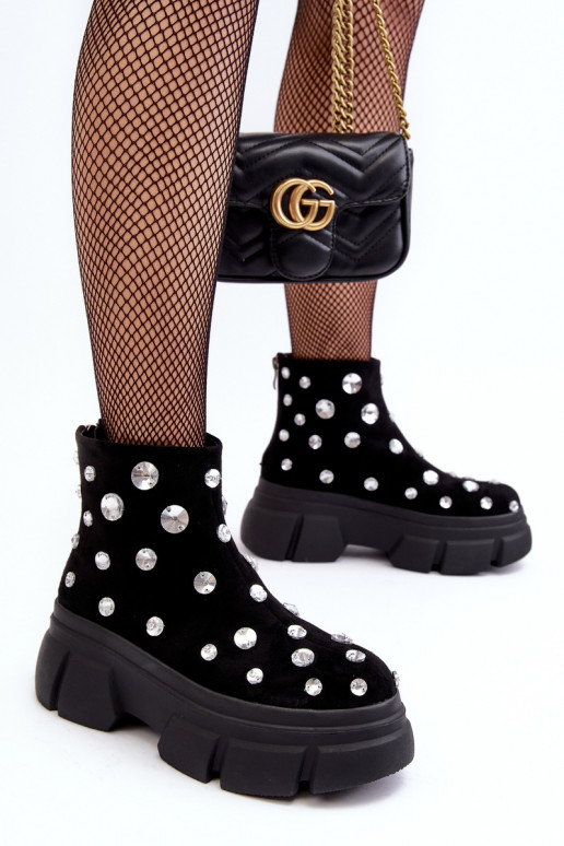 de gamuza calentamiento Botas con ojos brillantes D&A MR52-205 de color negro