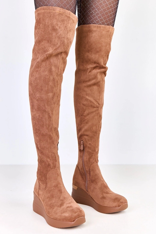 Brązowe kozaki ekozamszowe na...