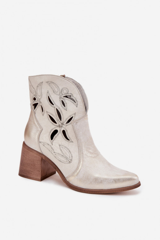 Botas de mujer con elementos caladosActivadoturalnej Skóry con tacones Zazoo 3690 color dorado Przecierany Botas de mujer con elementos caladosActivadoturalnej Skóry con tacones Zazoo 3690 color dorado Przecierany