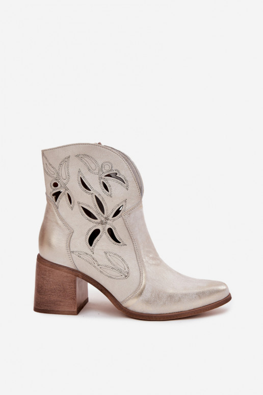 Botas de mujer con elementos caladosActivadoturalnej Skóry con tacones Zazoo 3690 color dorado Przecierany Botas de mujer con elementos caladosActivadoturalnej Skóry con tacones Zazoo 3690 color dorado Przecierany