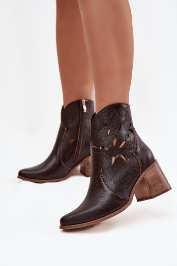 Botas de mujer con elementos caladosActivadoturalnej Skóry con tacones Zazoo 3690 CzekoladoAe 2