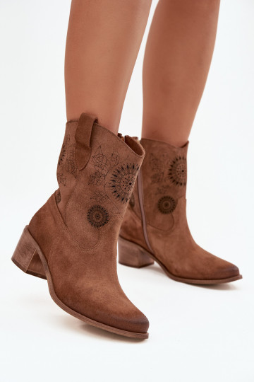 de gamuza Piel Botas de mujer con elementos calados con tacones Zazoo 3844 color marrón 2