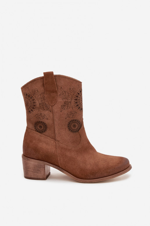 de gamuza Piel Botas de mujer con elementos calados con tacones Zazoo 3844 color marrón