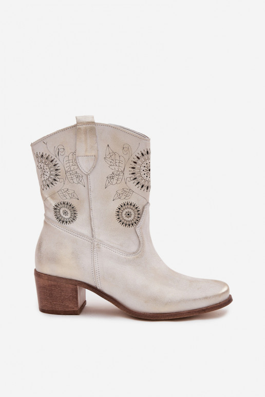 de gamuza Piel Botas de mujer con elementos calados con tacones Zazoo 3844 color dorado Przecierany