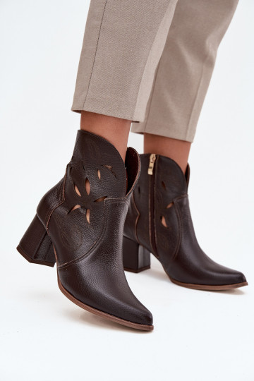 Piel con elementos calados Botas de mujer Zazoo 3647 CzekoladoAe 2