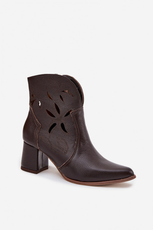 Piel con elementos calados Botas de mujer Zazoo 3647 CzekoladoAe