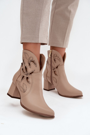 Piel con elementos calados Botas de mujer Zazoo 3647 color marfil 2