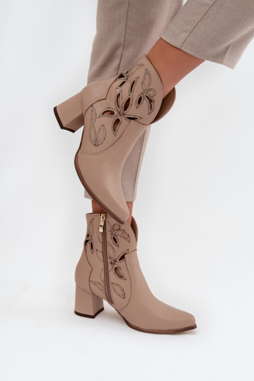 Piel con elementos calados Botas de mujer Zazoo 3647 color marfil