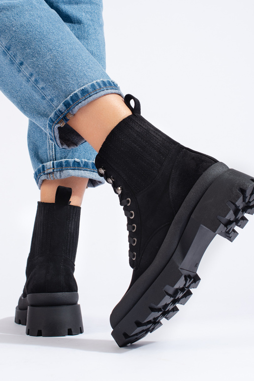 de color negro atado de gamuza zapatos