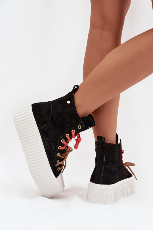 de gamuza calentamiento Zapatos de ocio con una plataforma GOE SS2N4046 de color negro