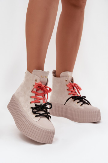 de gamuza calentamiento Zapatos de ocio con una plataforma GOE SS2N4047 beige 2