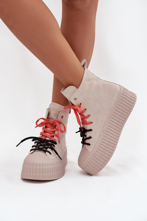 de gamuza calentamiento Zapatos de ocio con una plataforma GOE SS2N4047 beige