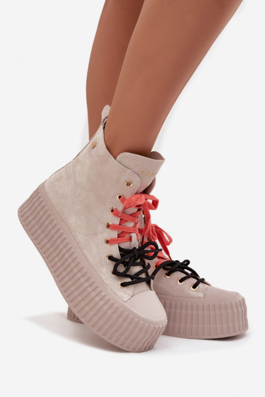 de gamuza calentamiento Zapatos de ocio con una plataforma GOE SS2N4047 beige