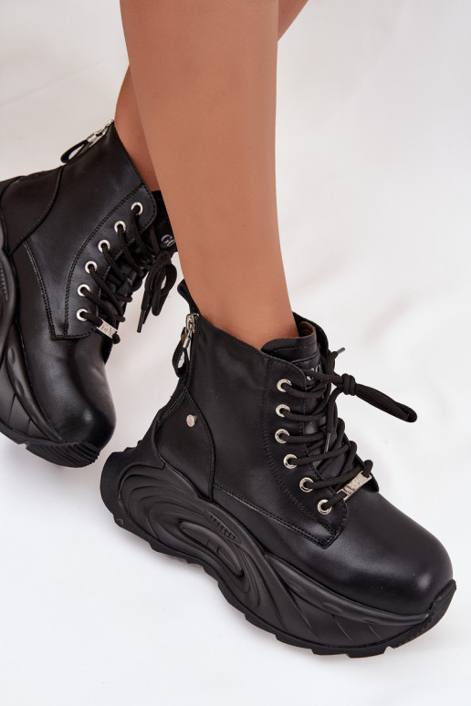 Piel calentamiento Botas de mujer con una plataforma GOE SS2N4301 de color negro