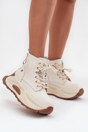 Piel calentamiento Botas de mujer con una plataforma GOE SS2N4300 color marfil 2